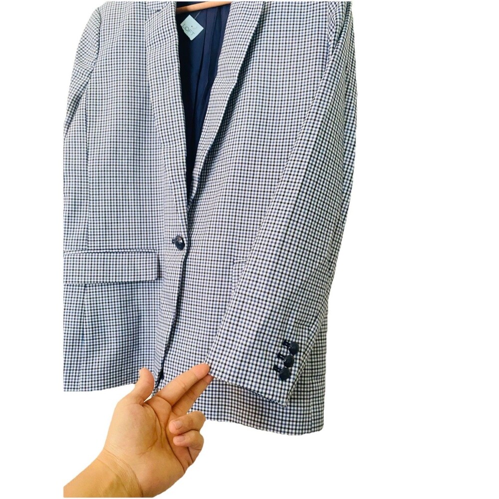 NWT 12P LOFT Navy & White Gingham Blazer |Preppy Coastal Academic Career Jacket - Picture 5 of 11